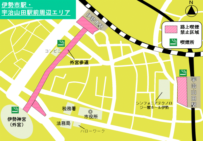 伊勢市駅・宇治山田駅前周辺エリアの地図イメージ