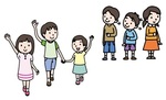 イラスト：左右確認をして手を挙げて横断する子どもたち