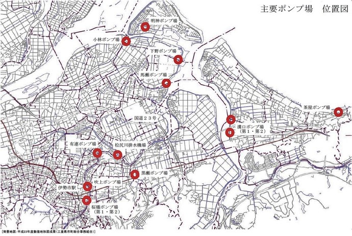 地図：主要ポンプ場位置図