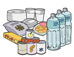 イラスト：水や缶詰など