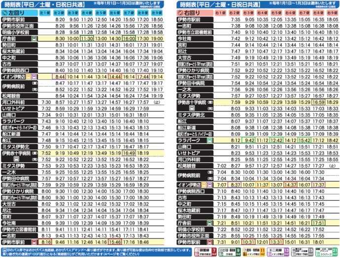 おかげバス環状線　時刻表