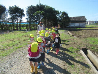 いもほりに出かける園児たち