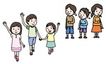 イラスト：左右確認をして手を挙げて横断する子どもたち