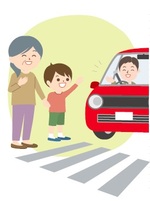 イラスト：歩行者がいたので横断歩道手前で停止する車