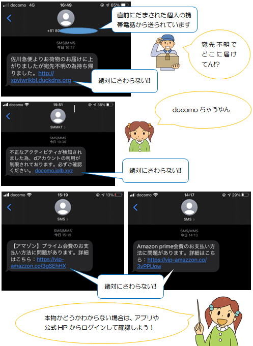 イメージ図:ショートメールのフィッシング詐欺