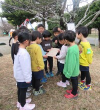 登園した子どもたちはハナミズキの木にぶら下がっている手紙を見つけました