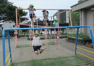 みどり組、雲梯や登り棒にチャレンジしています