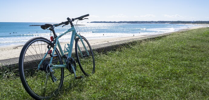 自転車と海岸の画像