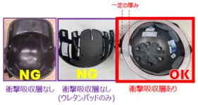 ヘルメット内側の衝撃吸収層
