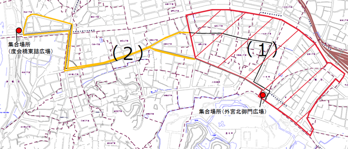 集合場所、清掃区域の地図