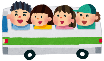 子どもたちがバスに乗っているイラスト
