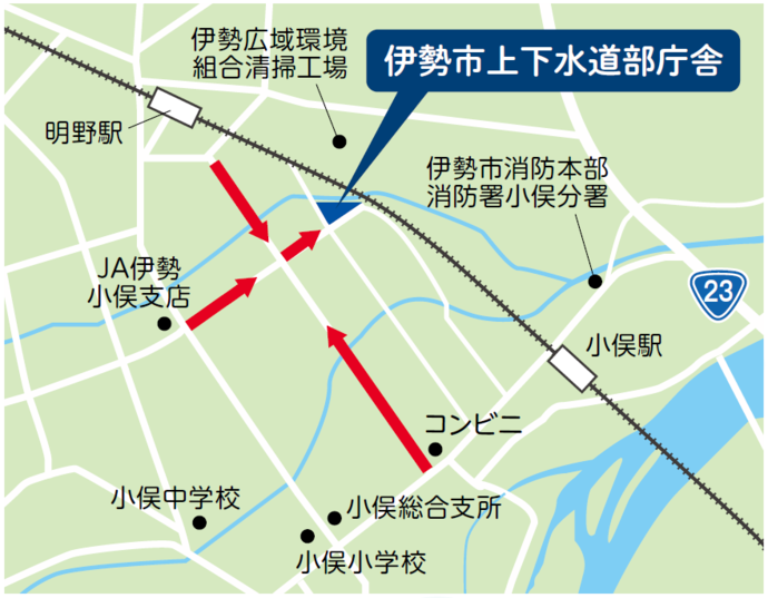 上下水道部庁舎の経路図です。