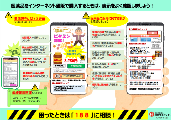 医薬品をインターネット通販で購入するときは、表示をよく確認しましょう！