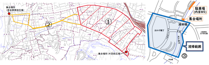 集合場所、清掃区域の地図