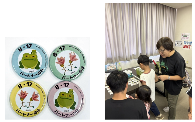 写真2枚（左：缶マグネットのデザイン、右：缶マグネット作成体験の様子）